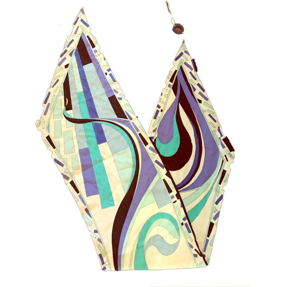 Authentic Emilio Pucci Silk Printed Scarf Tassel